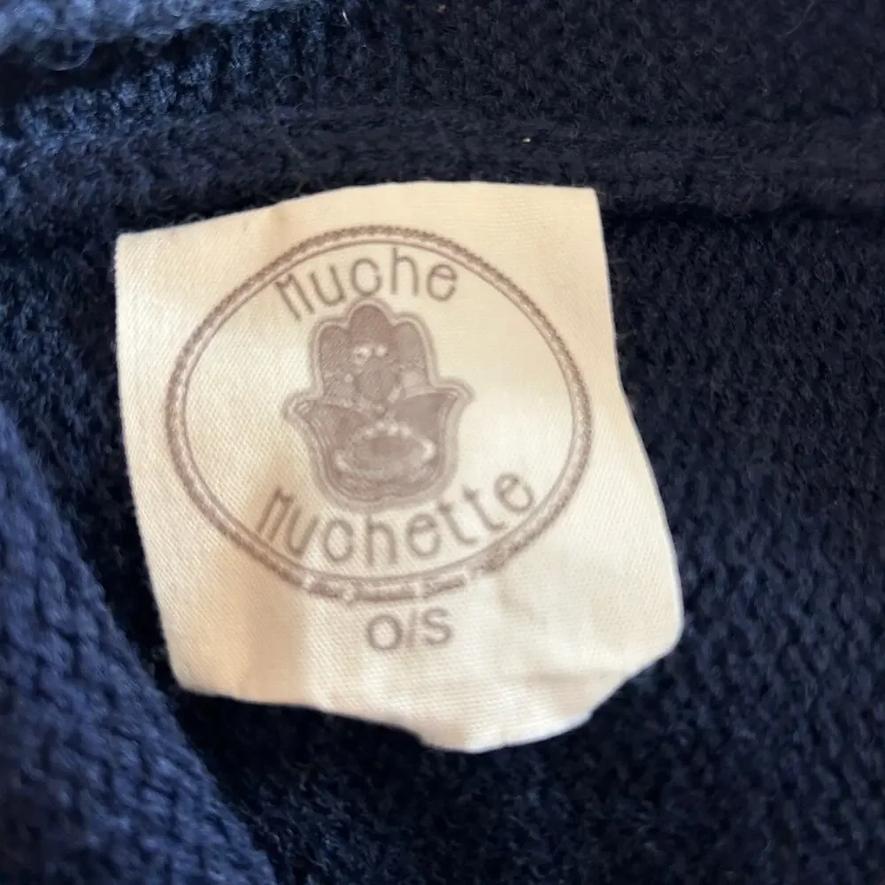 Muche et Muchette Navy Blue Turtleneck Sweater Raccoon Fur Cuffs Womens One Size